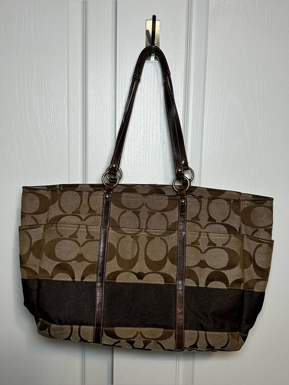Coach Peyton 20838 Signature Multi-Function Baby Diaper Bag Tote Brown Vintage